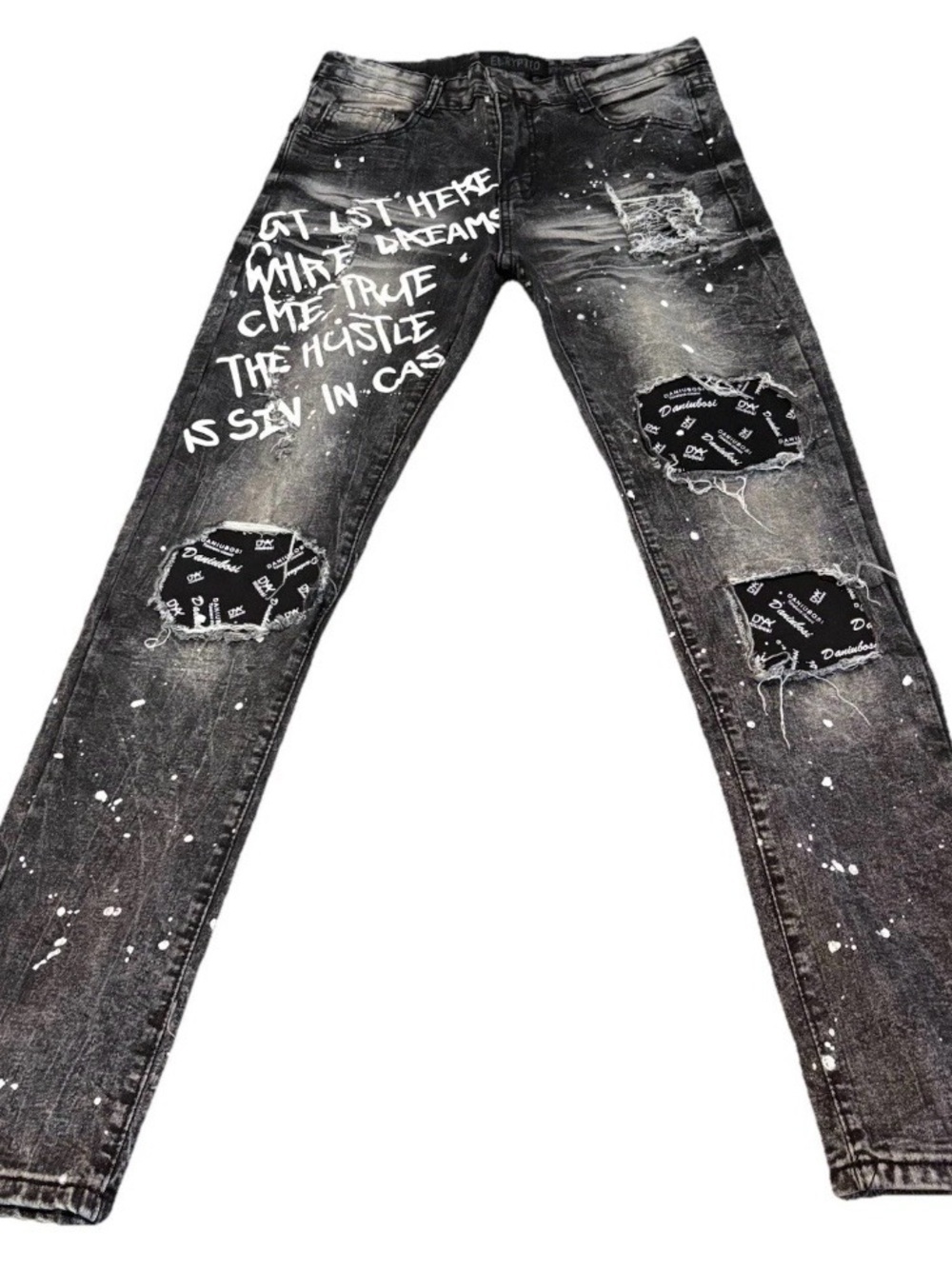 Encrypted Men’s Graphic Print Splatter Jeans Black Wash Size 30x30”